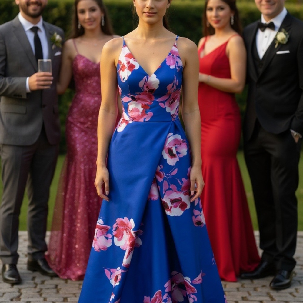 by & by Elegant Blue and Pink Floral Maxi Dress